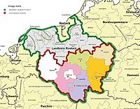Bild zeigt eine Karte vom gesamten Landkreis Rostock mit eingezeichnetem Alt-Landkreis Güstrow, welcher der Wirkungsbereich unseres Kreisverbandes ist