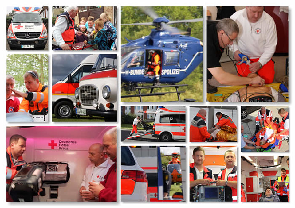 Bild zeigt eine Collage verschiedener Bilder aus dem Rettungsdienst