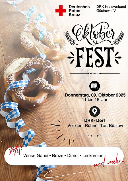 Bild zeigt ein Werbeplakat für die Veranstaltung - Oktoberfest in Bützow - mit allen relevanten Daten