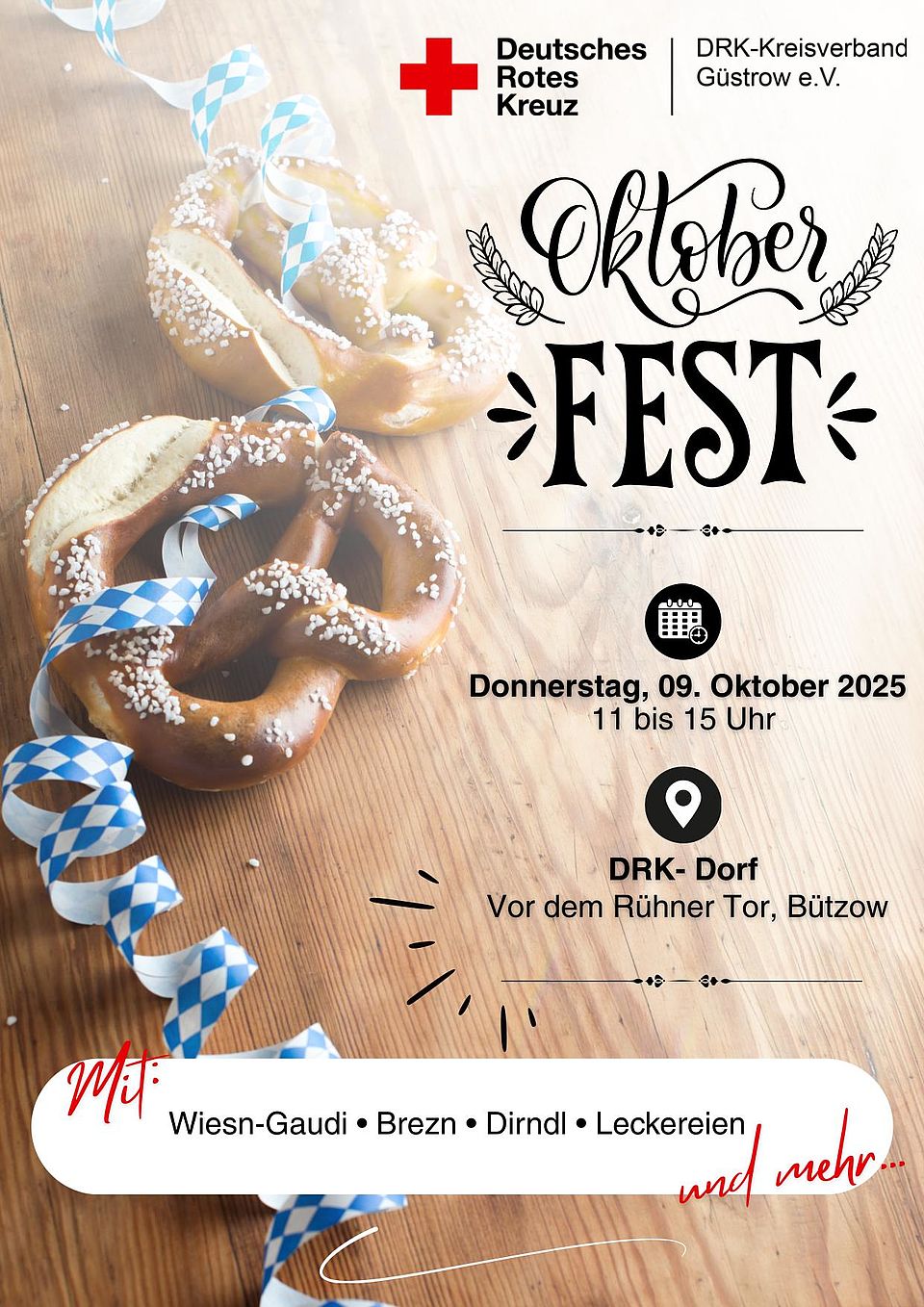Bild zeigt ein Werbeplakat für die Veranstaltung - Oktoberfest in Bützow - mit allen relevanten Daten